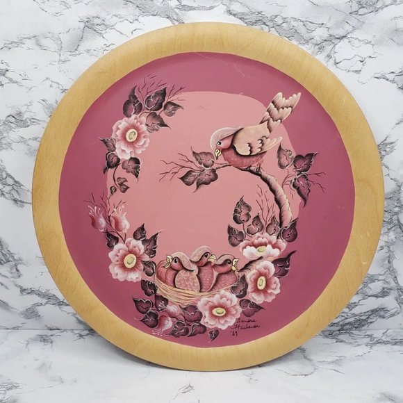 Wood Plate Handmade Hand Painted Signed Vintage - Picture 1 of 9